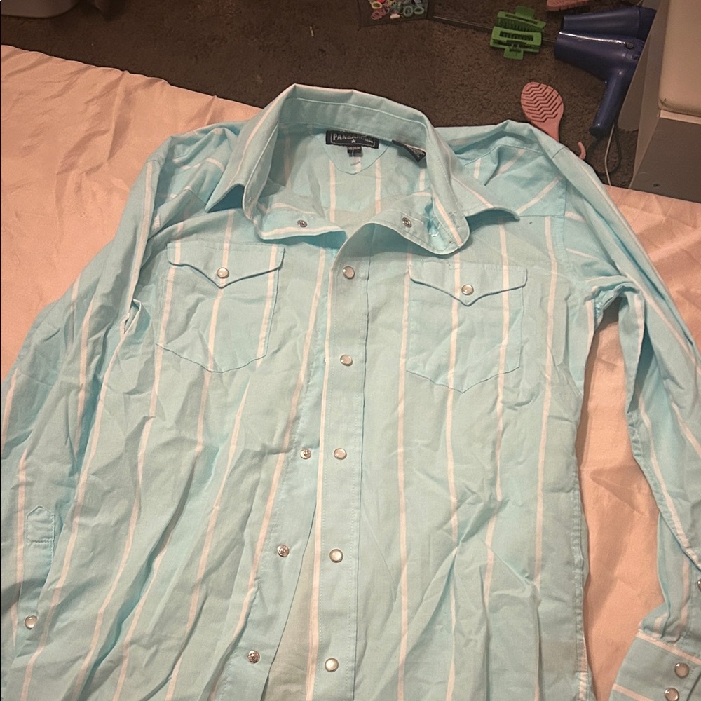 Men's Light Blue Striped Button Down Shirt